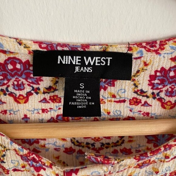 NINE WEST JEANS Boho Floral Tunic Multicolor Roll Tab 1/2 Sleeves Size Small - Picture 3 of 8